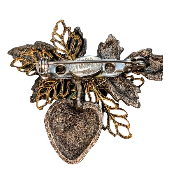 Cara Stimmel Ltd Leaves Strawberry Two Tone Brooch - Picture 2 of 5